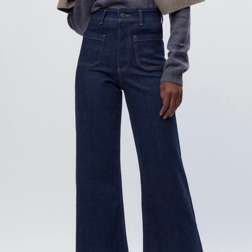 Zara Marine High Rise Straight Pocket Jeans